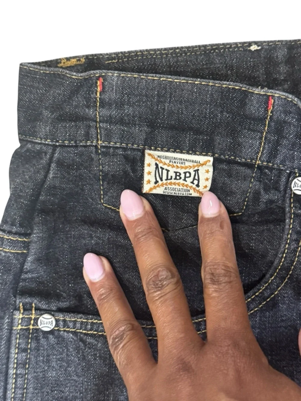 Negro League Baseball Players Association VTG Denim Patched Jeans 38x34 - Picture 3 of 10